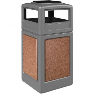 Commercial Zone 720547K StoneTec 42 Gallon Square Gray Decorative Trash Can with Sedona Panels and Ashtray Dome Lid