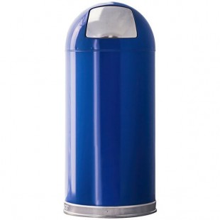 Witt Industries 15DTBL 15 Gallon Blue Steel Round Indoor Decorative Trash Can with Push Door Dome Lid