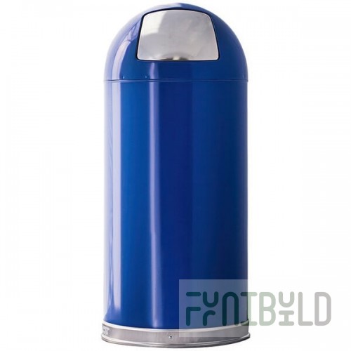 Witt Industries 15DTBL 15 Gallon Blue Steel Round Indoor Decorative Trash Can with Push Door Dome Lid