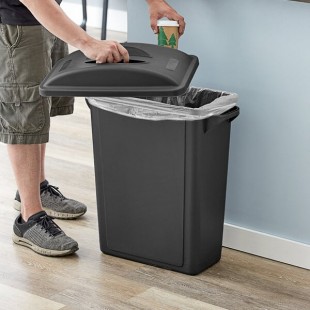 Lavex 16 Gallon Black Slim Rectangular Trash Can with Flat Lid Lavex 16 Gallon Black Slim Rectangular Trash Can with Flat Lid