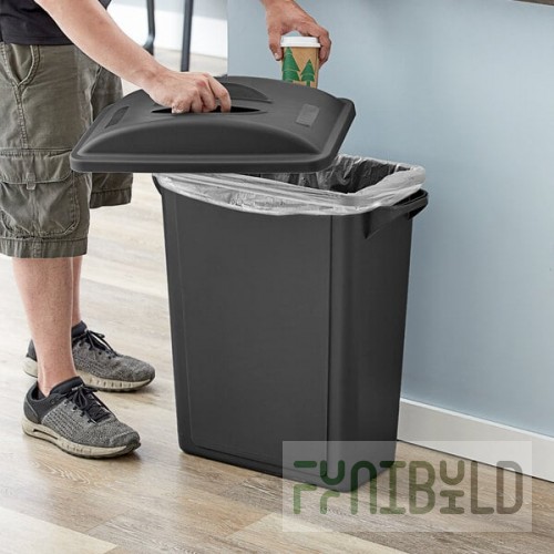 Lavex 16 Gallon Black Slim Rectangular Trash Can with Flat Lid