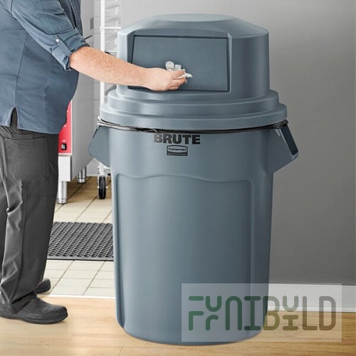 Rubbermaid® BRUTE 55 Gallon Gray Trash Can with Gray Round Dome Top