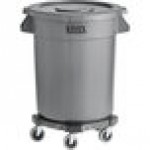 Lavex 20 Gallon Gray Round Commercial Trash Can with Lid and Dolly