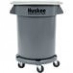 Lavex 20 Gallon Gray Round Commercial Trash Can with Lid and Dolly