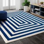 Abani Casa Collection 4' x 6' Navy / Cream Contemporary Rectangular Area Rug Abani Casa Collection 4' x 6' Navy / Cream Contemporary Rectangular Area Rug