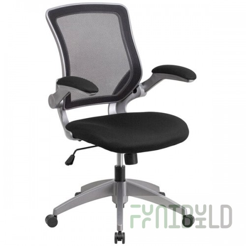 Flash Furniture BL-ZP-8805-BK-GG Mid-Back Black Mesh Office Chair / Task Chair with Flip-Up Arms and Nylon Base