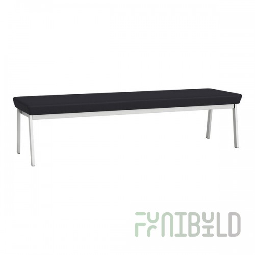 Lesro Newport Patriot Plus Black Vinyl 3-Seat Bench with Silver Powder-Coated Steel Legs