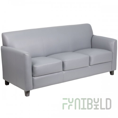Flash Furniture BT-827-3-GY-GG Hercules Diplomat Gray Leather Sofa with Wooden Feet
