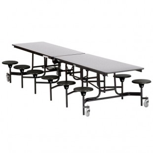 National Public Seating MTS12-PWPECR 12' Mobile Plywood Cafeteria Table with Chrome Frame, ProtectEdge, and 12 Stools
