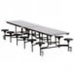 National Public Seating MTS12-PWPECR 12' Mobile Plywood Cafeteria Table with Chrome Frame, ProtectEdge, and 12 Stools
