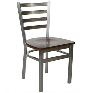 BFM Seating Lima Steel Customizable Side Chair with Walnut Wooden Seat and Clear Coat Frame BFM Seating Lima Steel Customizable Side Chair with Walnut Wooden Seat and Clear Coat Frame