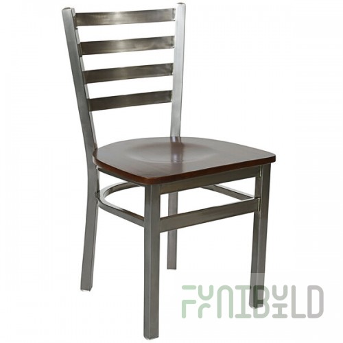 BFM Seating Lima Steel Customizable Side Chair with Walnut Wooden Seat and Clear Coat Frame