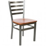 BFM Seating Lima Steel Customizable Side Chair with Walnut Wooden Seat and Clear Coat Frame BFM Seating Lima Steel Customizable Side Chair with Walnut Wooden Seat and Clear Coat Frame