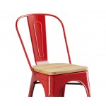 Lancaster Table & Seating Alloy Ruby Red Indoor Cafe Chair with Natural Wood Seat