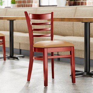 Lancaster Table & Seating Mahogany Finish Wood Ladder Back Chair with Light Brown Vinyl Seat - Detached Seat Lancaster Table & Seating Mahogany Finish Wood Ladder Back Chair with Light Brown Vinyl Seat - Detached Seat