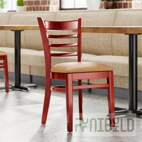 Lancaster Table & Seating Mahogany Finish Wood Ladder Back Chair with Light Brown Vinyl Seat - Detached Seat