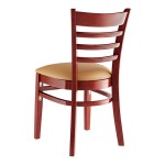 Lancaster Table & Seating Mahogany Finish Wood Ladder Back Chair with Light Brown Vinyl Seat - Detached Seat