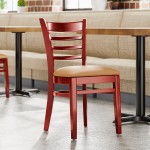 Lancaster Table & Seating Mahogany Finish Wood Ladder Back Chair with Light Brown Vinyl Seat - Detached Seat