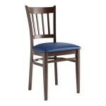 Lancaster Table & Seating Spartan Metal Slat Back Chair with Dark Walnut Wood Grain Finish and Navy Vinyl Seat - Assembled