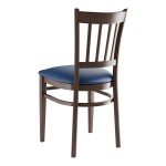 Lancaster Table & Seating Spartan Metal Slat Back Chair with Dark Walnut Wood Grain Finish and Navy Vinyl Seat - Assembled