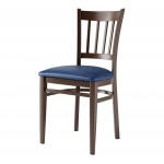 Lancaster Table & Seating Spartan Metal Slat Back Chair with Dark Walnut Wood Grain Finish and Navy Vinyl Seat - Assembled