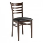 Lancaster Table & Seating Spartan Metal Slat Back Chair with Dark Walnut Wood Grain Finish and Navy Vinyl Seat - Assembled