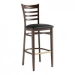 Lancaster Table & Seating Spartan Metal Slat Back Chair with Dark Walnut Wood Grain Finish and Navy Vinyl Seat - Assembled