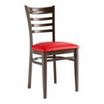 Lancaster Table & Seating Spartan Metal Slat Back Chair with Dark Walnut Wood Grain Finish and Navy Vinyl Seat - Assembled