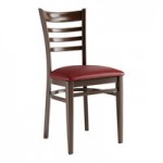 Lancaster Table & Seating Spartan Metal Slat Back Chair with Dark Walnut Wood Grain Finish and Navy Vinyl Seat - Assembled
