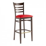 Lancaster Table & Seating Spartan Metal Slat Back Chair with Dark Walnut Wood Grain Finish and Navy Vinyl Seat - Assembled