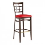 Lancaster Table & Seating Spartan Metal Slat Back Chair with Dark Walnut Wood Grain Finish and Navy Vinyl Seat - Assembled