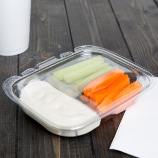 Placon 13 oz. Tamper-Evident Tamper Resistant Recycled PET 3-Compartment Clear Takeout Container - 50/Pack Placon 13 oz. Tamper-Evident Tamper Resistant Recycled PET 3-Compartment Clear Takeout Container - 50/Pack