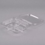 Placon 13 oz. Tamper-Evident Tamper Resistant Recycled PET 3-Compartment Clear Takeout Container - 50/Pack