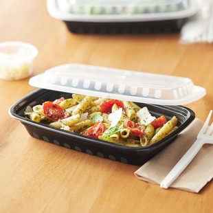 Choice 16 oz. Black Rectangular Microwavable Heavy Weight Container with Lid - 150/Case