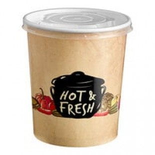 Huhtamaki 70432 Streetside Print 32 oz. Double Poly-Paper Soup / Hot Food Cup with Plastic Lid - 250/Case