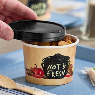 Choice 12 oz. Medley Double Poly-Coated Soup / Hot Food Cup with Vented Paper Lid - 250/Case Choice 12 oz. Medley Double Poly-Coated Soup / Hot Food Cup with Vented Paper Lid - 250/Case