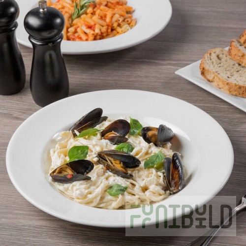 Libbey Slenda 18.5 oz. Royal Rideau White Round Porcelain Entree and Pasta Bowl - Sample