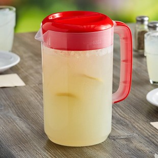 Choice 1 Gallon Polypropylene Beverage Pitcher with Red Lid and Handle Choice 1 Gallon Polypropylene Beverage Pitcher with Red Lid and Handle