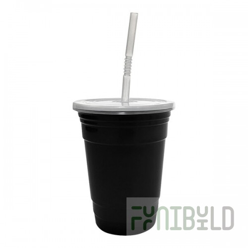 GET To-Go 16 oz. Black Polypropylene Reusable Tumbler, Lid, and Straw Set - 24/Case