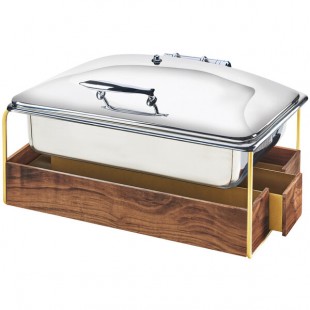 Cal-Mil 3705-46 Mid-Century Full Size Chafer with Walnut and Brass Frame Cal-Mil 3705-46 Mid-Century Full Size Chafer with Walnut and Brass Frame