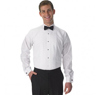 Henry Segal Men's Customizable White Tuxedo Shirt with Lay-Down Collar - L