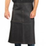 Uncommon Chef 3126 Black Cat Denim Customizable Cotton Uptown Bistro Apron with Black Webbing and 1 Pocket - 33