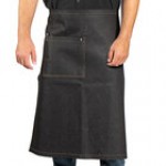 Uncommon Chef 3126 Black Cat Denim Customizable Cotton Uptown Bistro Apron with Black Webbing and 1 Pocket - 33