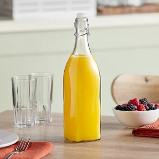 Acopa 35 oz. Customizable Clear Glass Bottle with Wire Bail Swing Top Lid - 12/Case