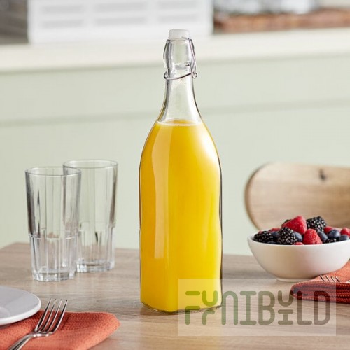 Acopa 35 oz. Customizable Clear Glass Bottle with Wire Bail Swing Top Lid - 12/Case