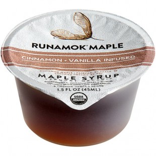 Runamok Grade A Amber Cinnamon and Vanilla-Infused Maple Syrup Single-Serve Cup 1.5 fl. oz. - 100/Case Runamok Grade A Amber Cinnamon and Vanilla-Infused Maple Syrup Single-Serve Cup 1.5 fl. oz. - 100/Case