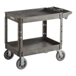 Lavex Large Black 2-Shelf Utility Cart with Premium Handle, Built-In Tool Compartments, and Oversized Wheels - 46 3/4 Lavex Large Black 2-Shelf Utility Cart with Premium Handle, Built-In Tool Compartments, and Oversized Wheels - 46 3/4
