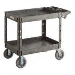 Lavex Large Black 2-Shelf Utility Cart with Premium Handle, Built-In Tool Compartments, and Oversized Wheels - 46 3/4 Lavex Large Black 2-Shelf Utility Cart with Premium Handle, Built-In Tool Compartments, and Oversized Wheels - 46 3/4