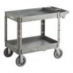 Lavex Large Black 2-Shelf Utility Cart with Premium Handle, Built-In Tool Compartments, and Oversized Wheels - 46 3/4 Lavex Large Black 2-Shelf Utility Cart with Premium Handle, Built-In Tool Compartments, and Oversized Wheels - 46 3/4