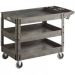 Lavex Large Black 2-Shelf Utility Cart with Premium Handle, Built-In Tool Compartments, and Oversized Wheels - 46 3/4 Lavex Large Black 2-Shelf Utility Cart with Premium Handle, Built-In Tool Compartments, and Oversized Wheels - 46 3/4